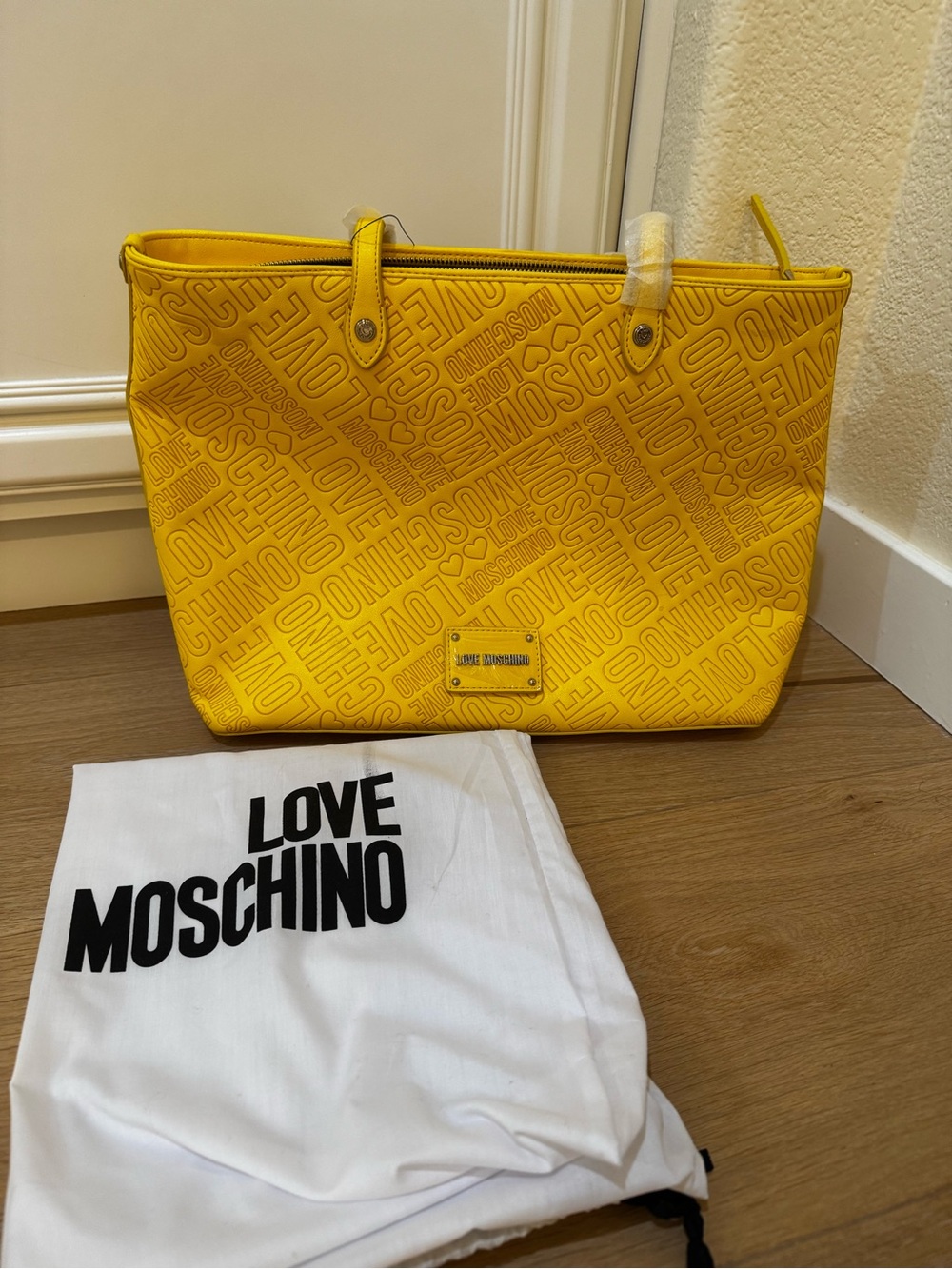 Love Moschino Bright Yellow Logo-Embossed Tote
